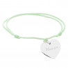 Bracelet cordon vert avec cœur argent gravé