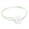 Bracelet cordon vert avec petit rond en argent gravure texte