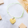Bracelet vert avec cœur plaqué or personnalisable