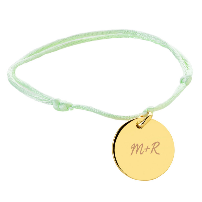 Bracelet vert avec pendentif rond plaqué or personnalisé