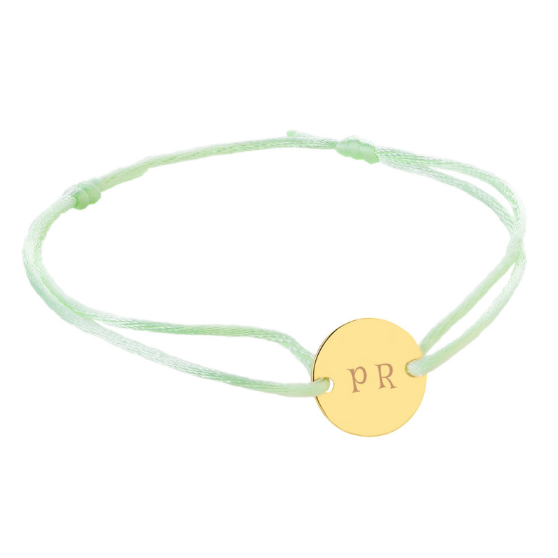 Bracelet petit rond en plaqué or personnalisé avec cordon vert