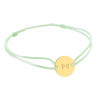 Bracelet petit rond en plaqué or gravé avec cordon vert