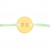Bracelet petit rond en plaqué or avec texte gravé et avec cordon vert