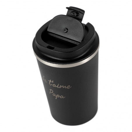 Mug thermos noir gravé