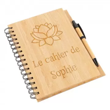 Cahier spirale en bois de bambou personnalisé gravé