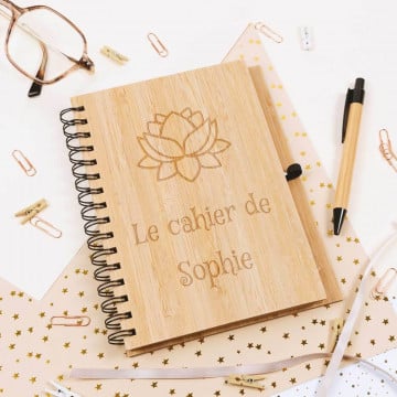 Cahier spirale en bois de bambou personnalisé gravé