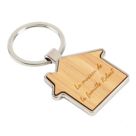 Porte clef maison bois et métal unique