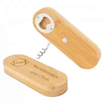 Décapsuleur & Tire bouchon en bois bambou personnalisé avec gravure