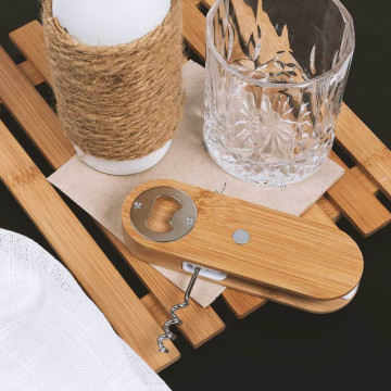Décapsuleur & Tire bouchon en bois bambou personnalisé avec gravure