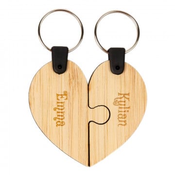2 porte clef cœur à séparer en bois personnalisé