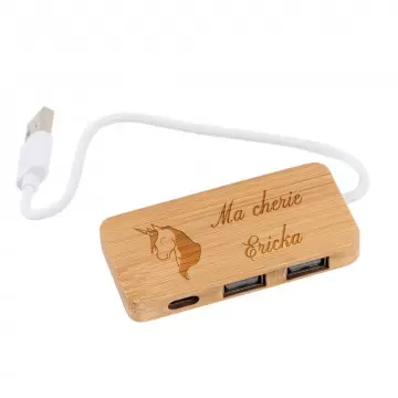 Hub USB en bois de bambou personnalisé gravé