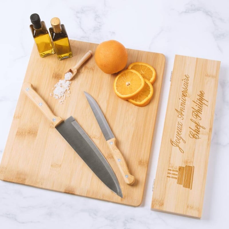 Coffret couteau de chef gravé