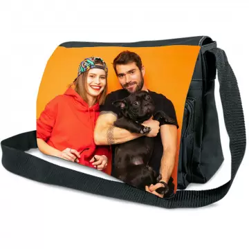 Grande sacoche photo personnalisée | Sac bandoulière en tissu noir