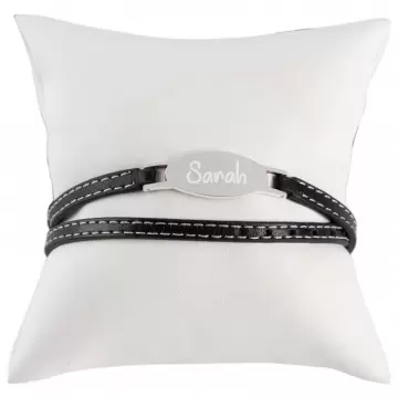 Bracelet homme gravé avec cordon double cuir