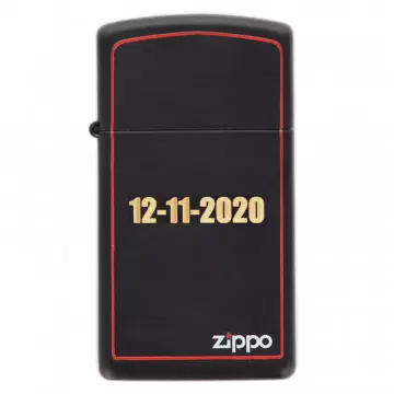 Briquet Zippo slim noir bordure rouge personnalisé