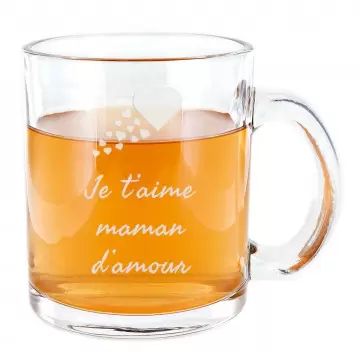 Tasse transparente en verre avec gravure texte