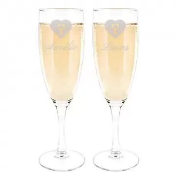 Duo de flûtes à champagne cœur à personnaliser | Gravure texte
