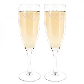 2 Flûtes à champagne coeur avec initiales à graver | Cadeau Couple