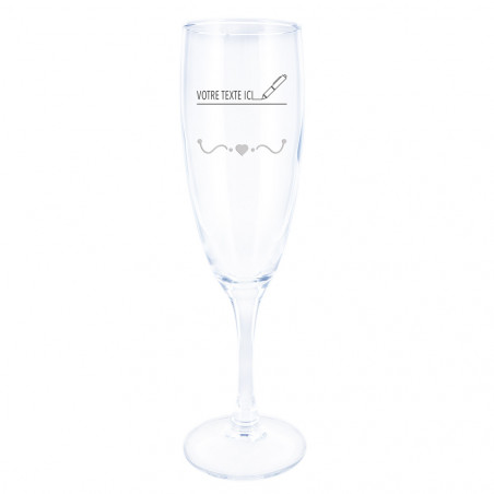 Flûte à Champagne design cœur avec gravure texte