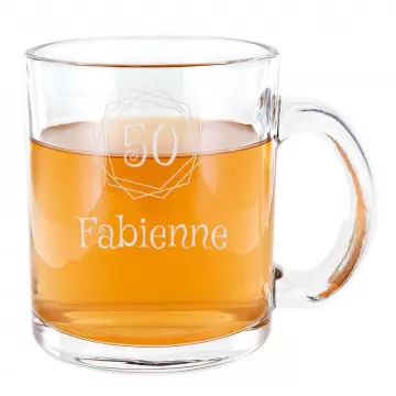 Tasse verre transparent personnalisé gravé | Design Anniversaire