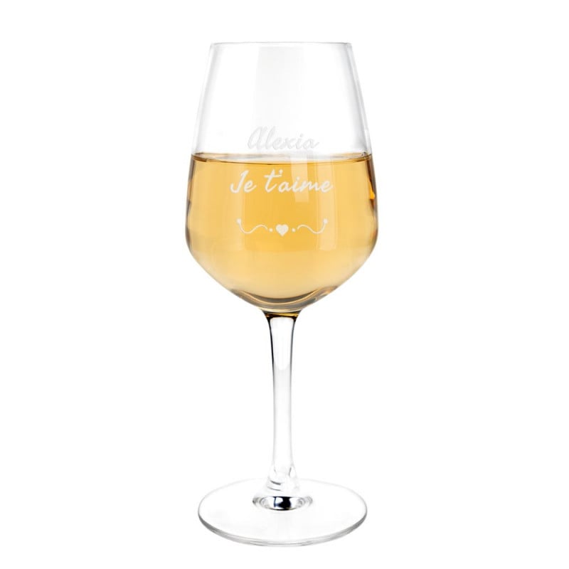 Verre vin blanc design cœur personnalisé