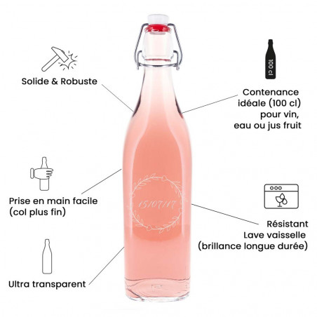 Atouts bouteille table en verre avec cadre cœur