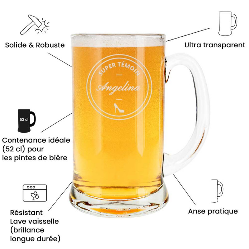 Chope De Bière Publicitaire Gravée 50cl - La Garde Menton France - Verre Opaque