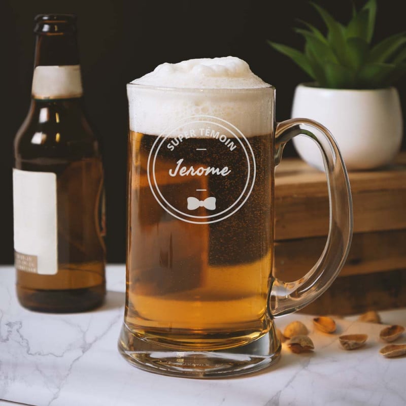 Chope bière personnalisable pour témoin mariage homme