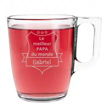 Tasse Thé personnalisée en verre | Design Ecusson & Gravure texte