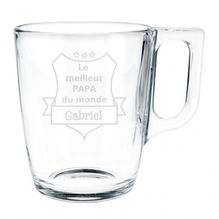 Tasse à thé écusson en verre avec gravure texte