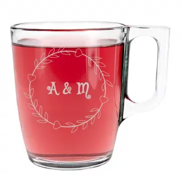 Tasse  à Thé personnalisable en verre | Design Coeur & Gravure texte