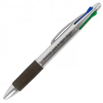 Stylo 4 couleurs argenté personnalisé | Gravure texte originale