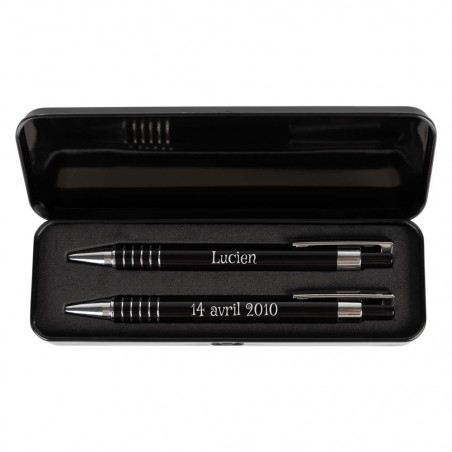 Coffret intérieur stylo bille et porte mine noir communion