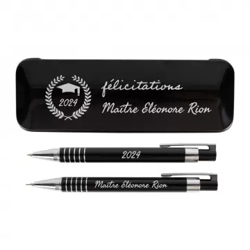 Coffret stylo bille et porte mine gravé | Design Félicitations