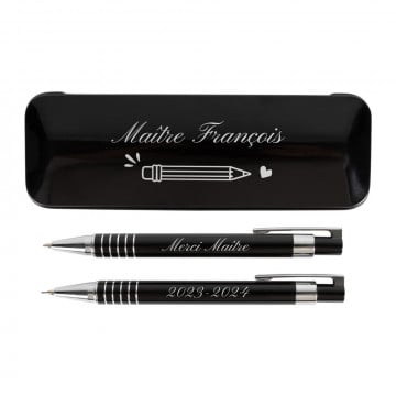 Stylo bille et porte mine personnalisé | Cadeau Maitresse gravé