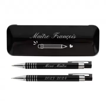 Stylo bille et porte mine personnalisé | Cadeau Maitresse gravé