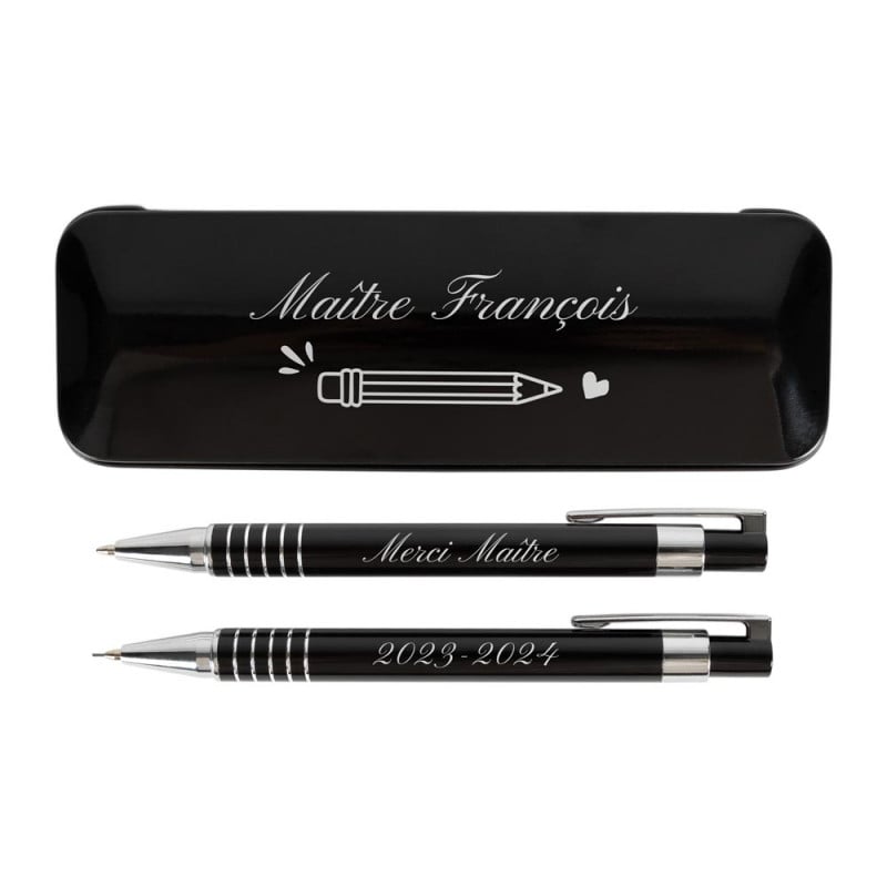 Coffret stylo et porte mine personnalisé - Cadeau maitresse