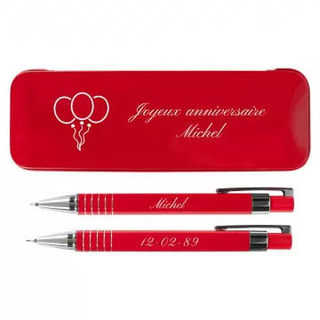 Duo stylo mine et bille gravés | Coffret stylo rouge personnalisé
