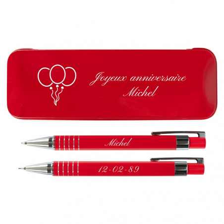 Parure stylo bille et porte mine gravé