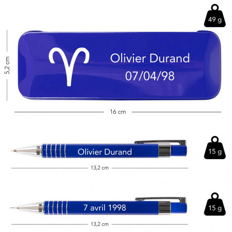 Taille parure aluminium stylo bleu personnalisée