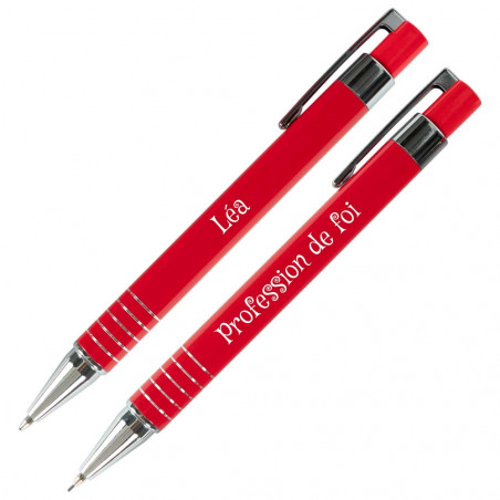 Coffret stylo et porte mine rouge unique communion
