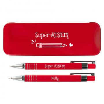 Stylo bille et porte mine rouge personnalisé | Cadeau Maitresse gravé