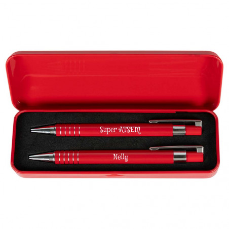 Intérieur stylo et porte mine rouge personnalisé - Cadeau maitresse