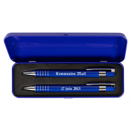 Intérieur stylo et porte mine bleu communion
