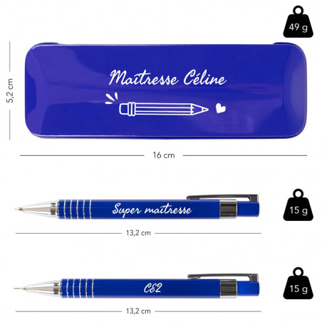 Taille coffret stylo et porte mine bleu