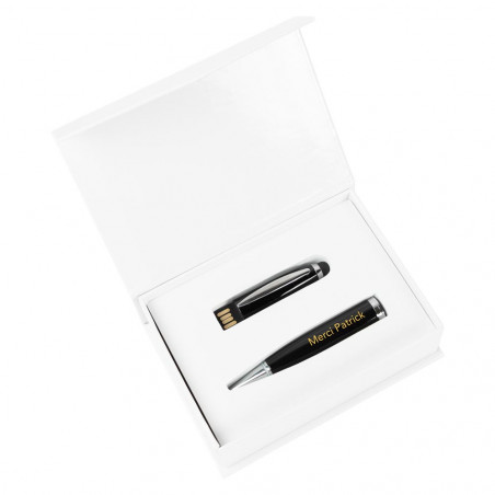 Stylo usb noir gravé avec sa boîte