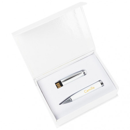 Stylo clé USB blanc gravé texte
