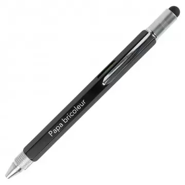 Stylo outil personnalisé noir | Gravure texte sur stylo multifonction