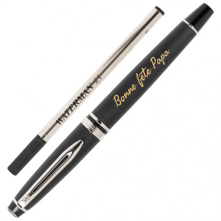 Stylo Waterman Expert Roller noir personnalisé avec recharge