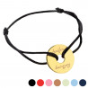 Bracelet cordon noir avec disque plaqué or personnalisable